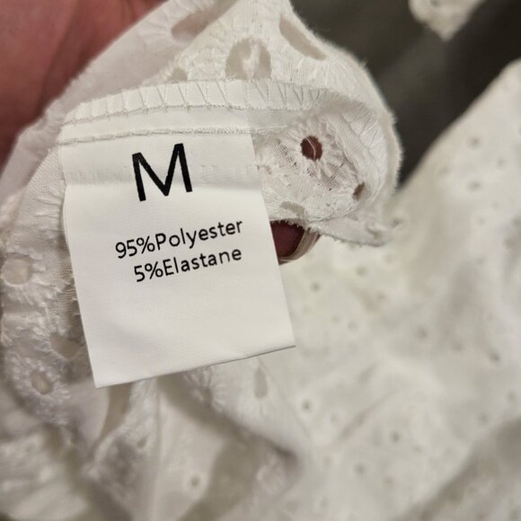 Eyelet Lace Midi Dress Women Medium White Tiered Ruffle Hem Simple Beachy Boho - Picture 3 of 6